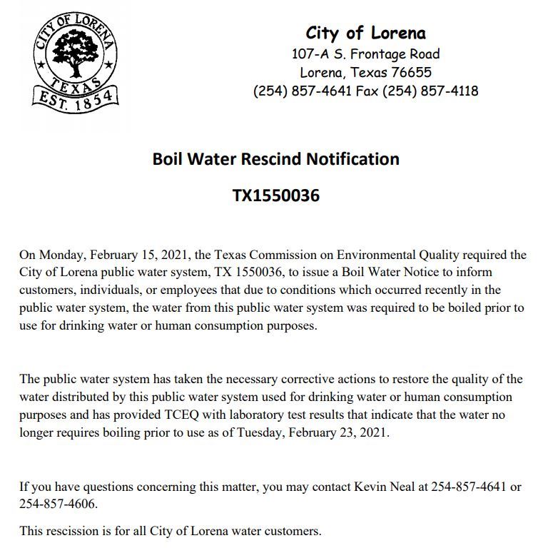 BOIL ORDER RESCINDED